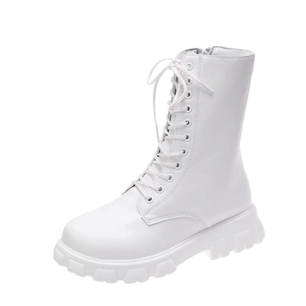 Women's Lace Up Chunky Mid Calf Boots Q53891