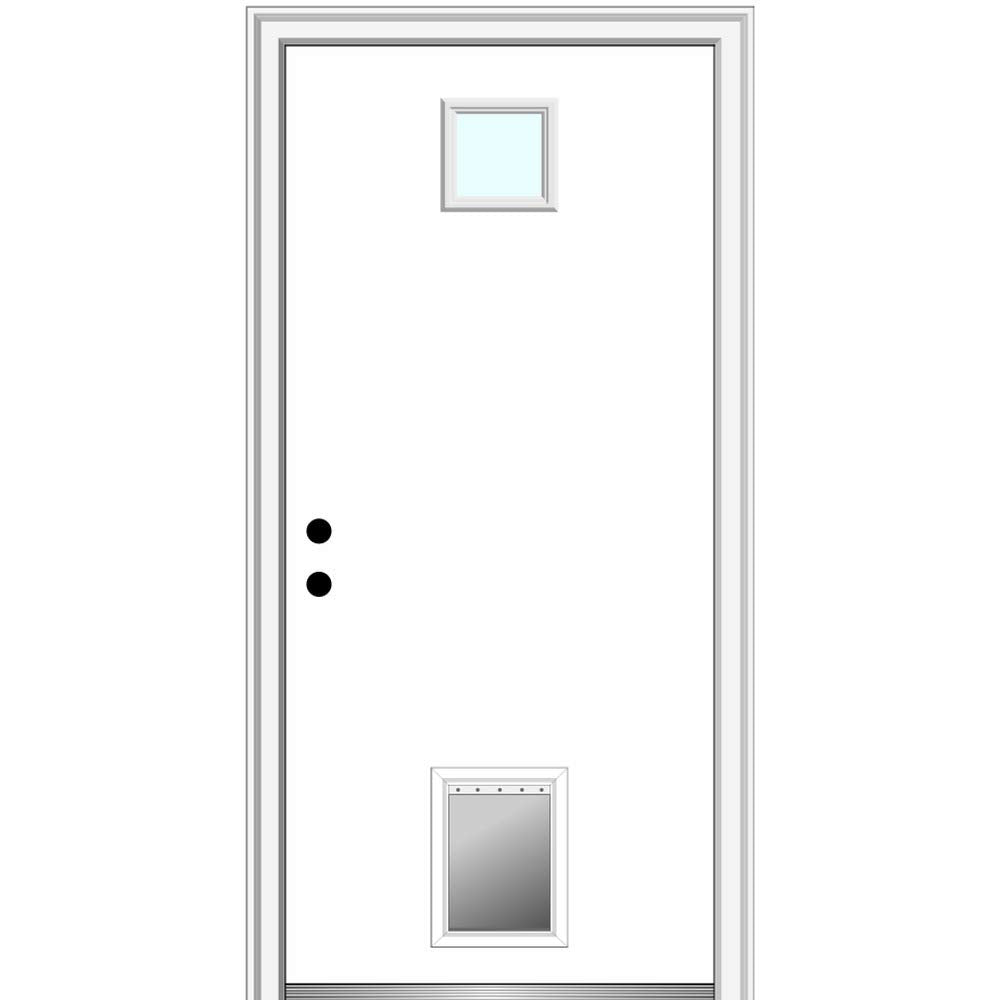 Steel Primed Right Hand In-Swing Prehung Front Door with Pet Door Clear Glass 36" x 80" C384045