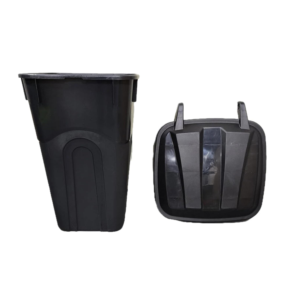 32 Gallon Black Wheeled Plastic Garbage Can with Attached Lid M829