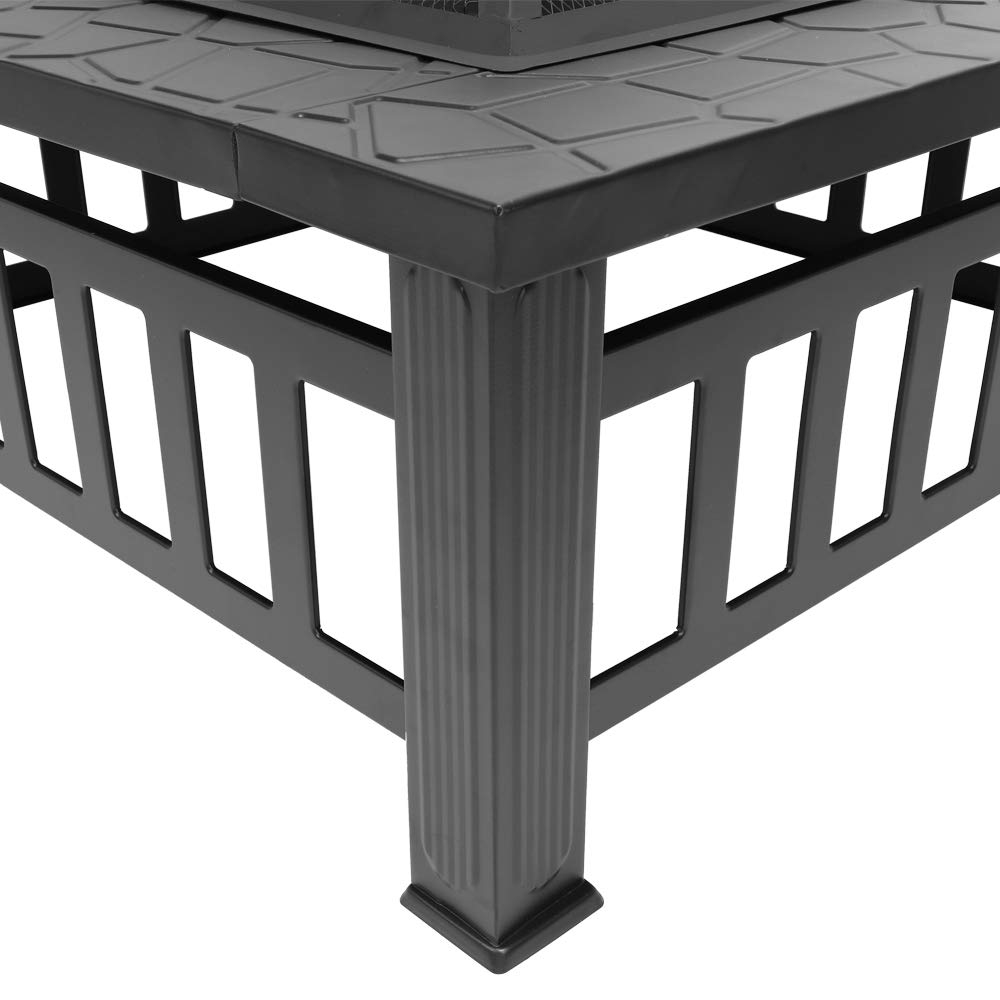 Portable Iron Wood Burning Fire Pit with Mesh Screen Lid J6036