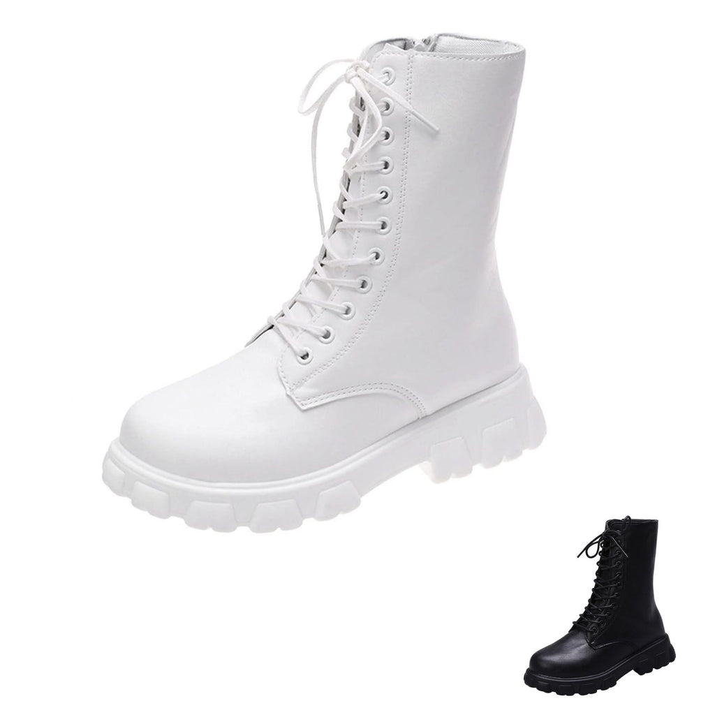 Women's Lace Up Chunky Mid Calf Boots Q53891