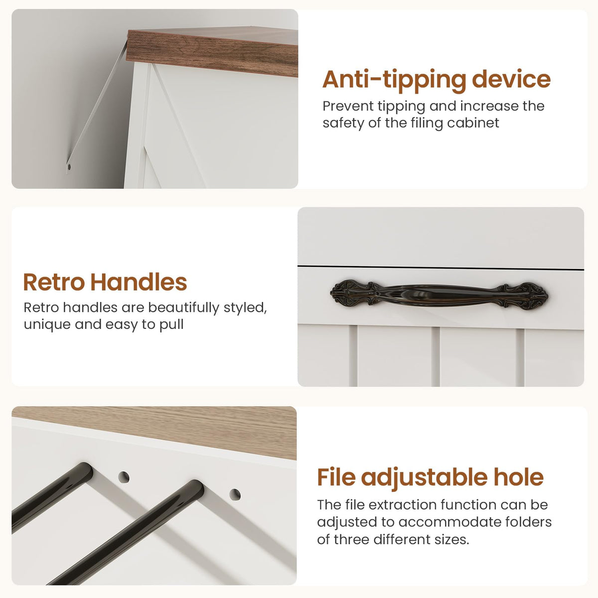 White and Brown 5 Drawer Wood File Cabinet Z506