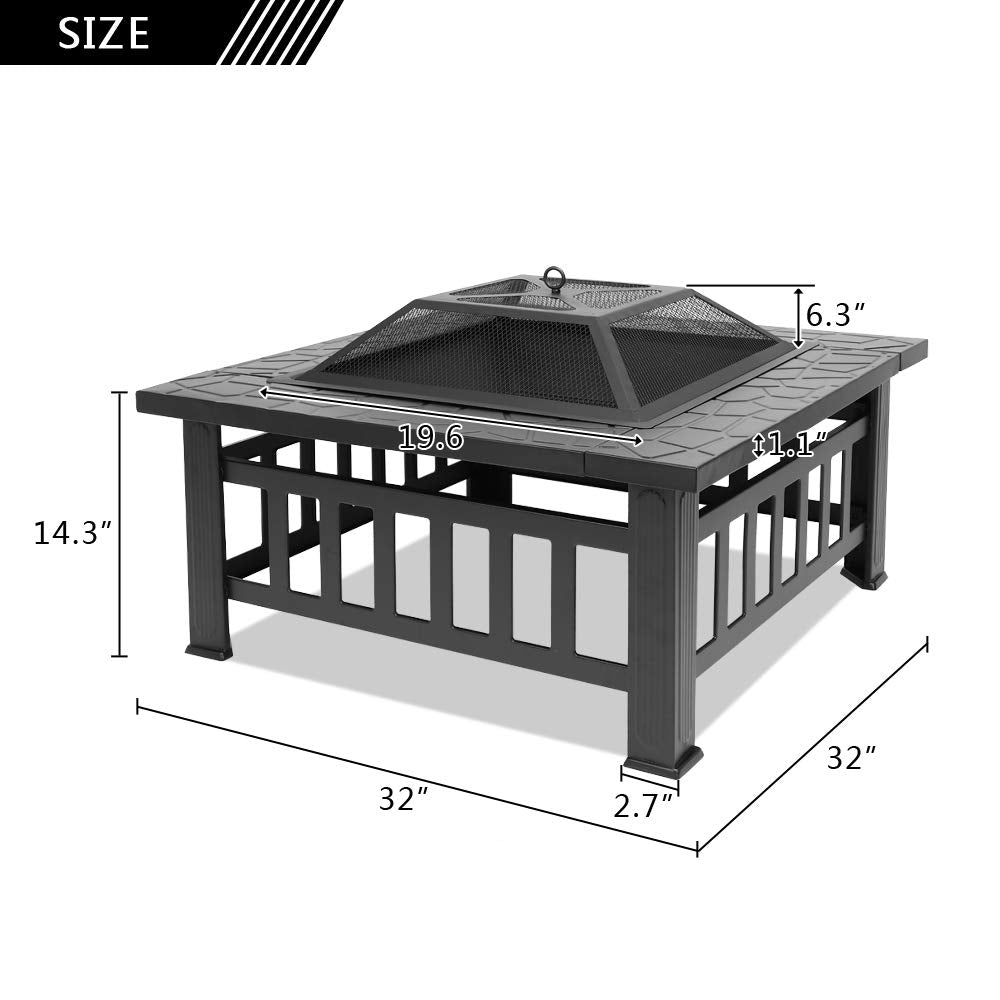 Portable Iron Wood Burning Fire Pit with Mesh Screen Lid J6036