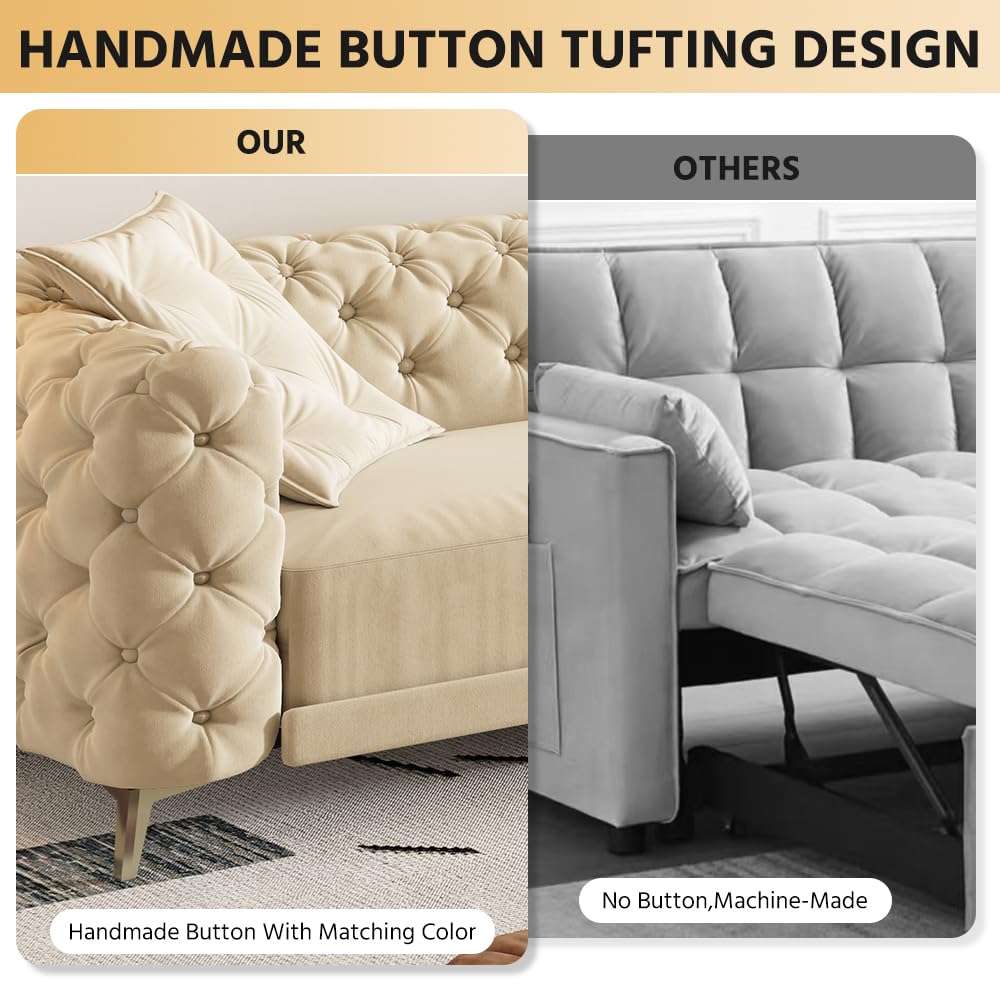 98" King Size Velvet Convertible Sofa Bed with Ottoman J587513