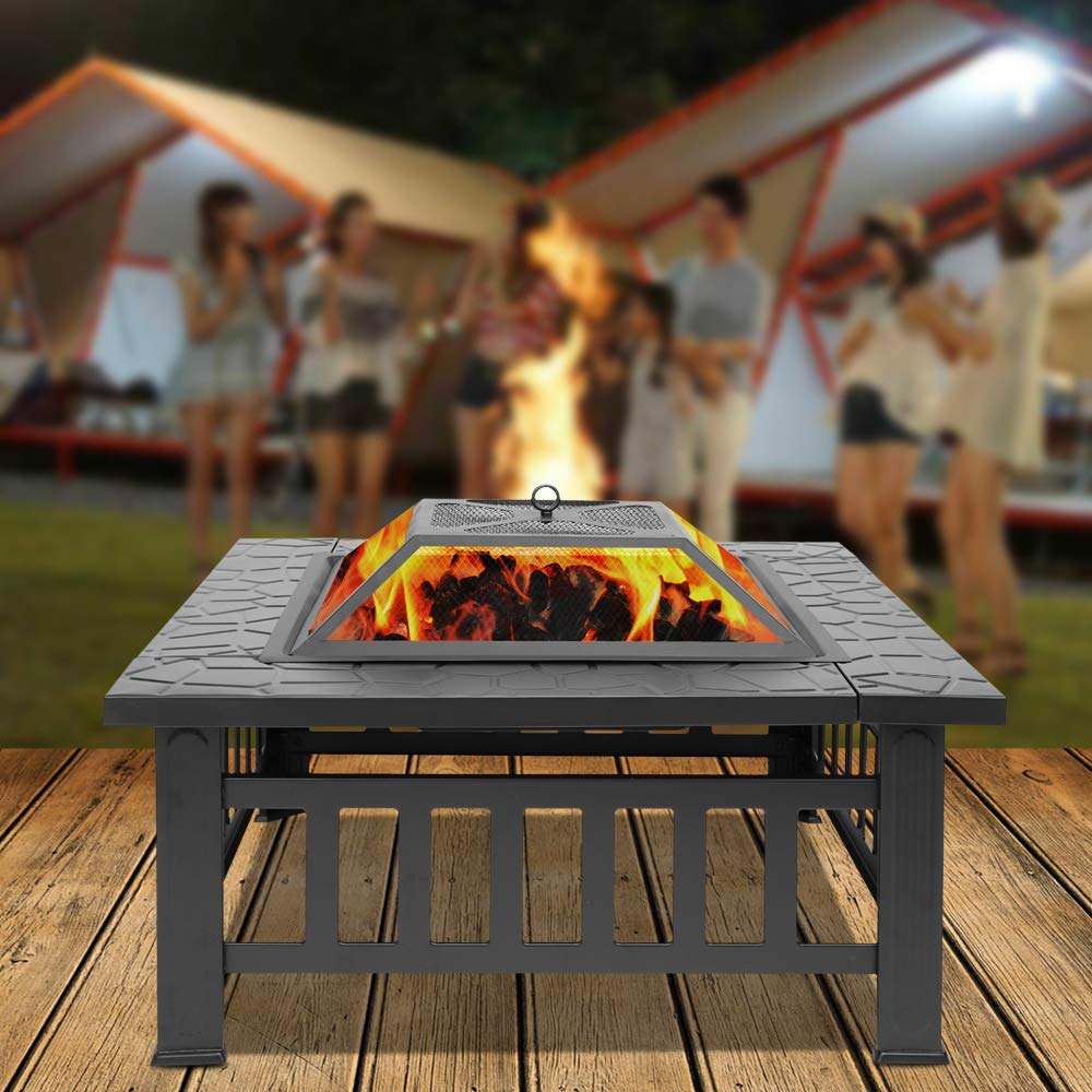 Portable Iron Wood Burning Fire Pit with Mesh Screen Lid J6036