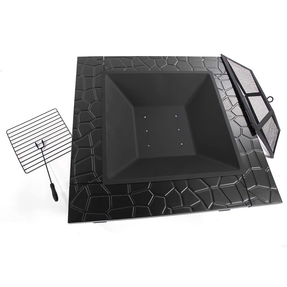 Portable Iron Wood Burning Fire Pit with Mesh Screen Lid J6036