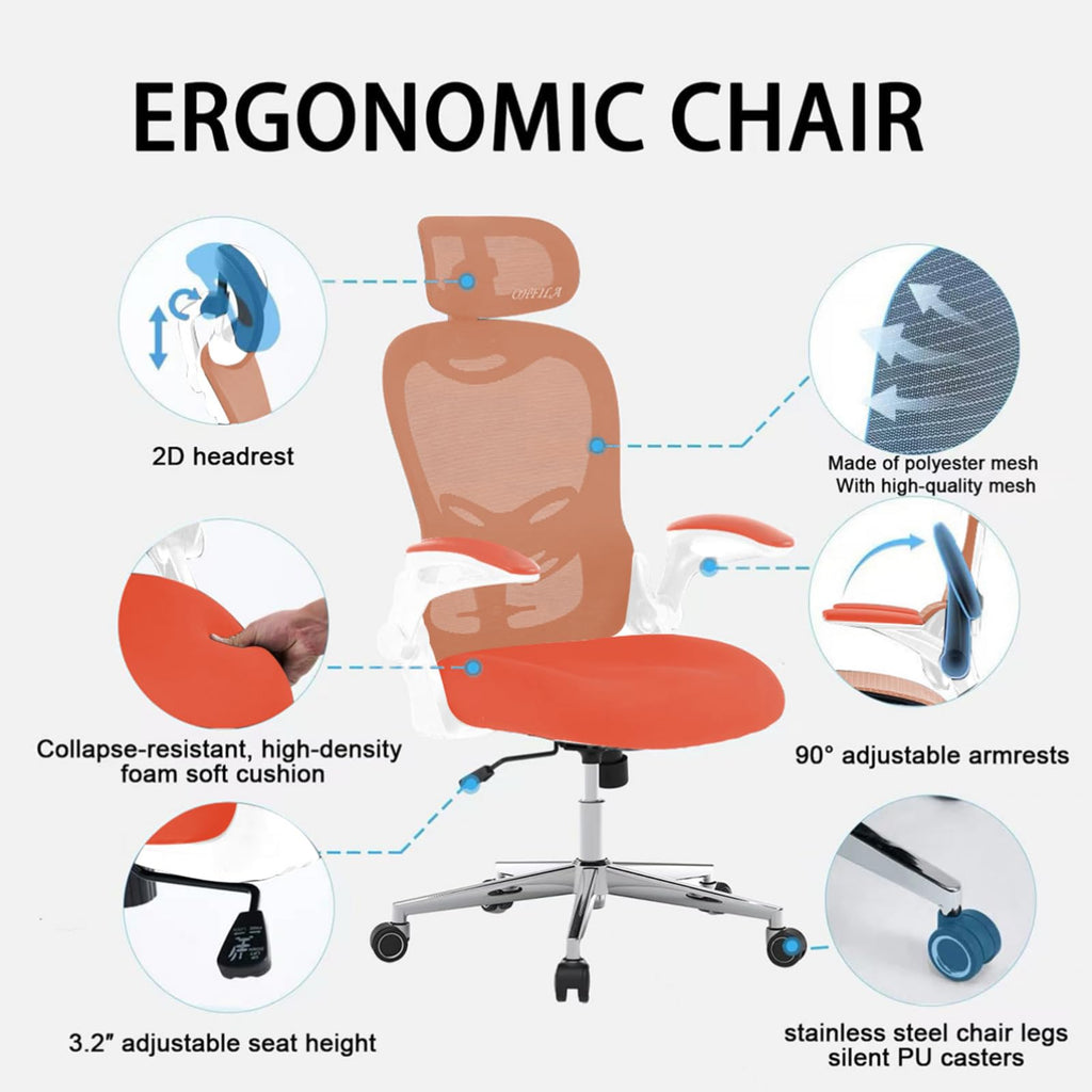 Ergonomic Breathable Mesh Office Chair with Flip-Up Arms D9821