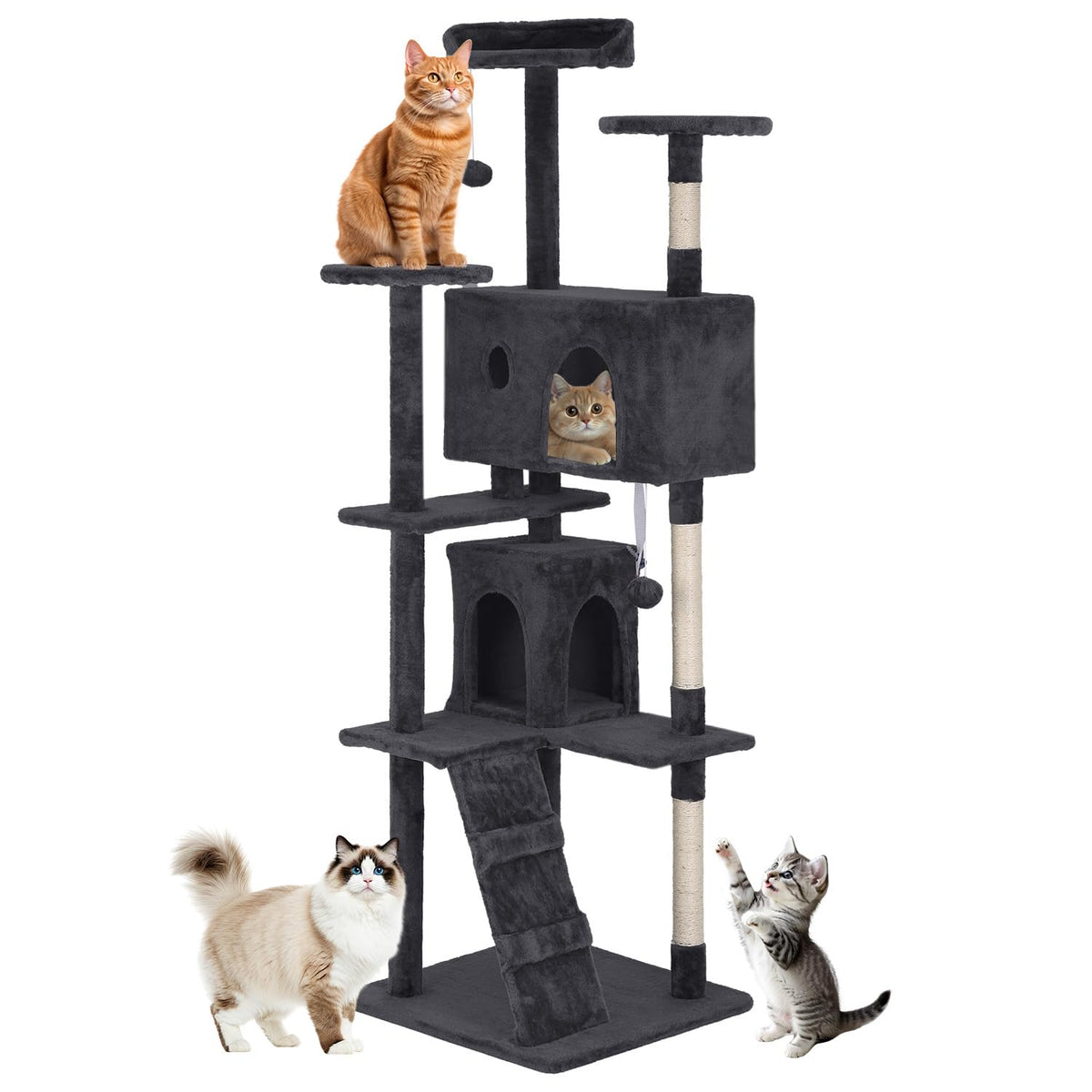 70 Inch Dark Gray Multi-Level Cat Tree with Condo Q4497