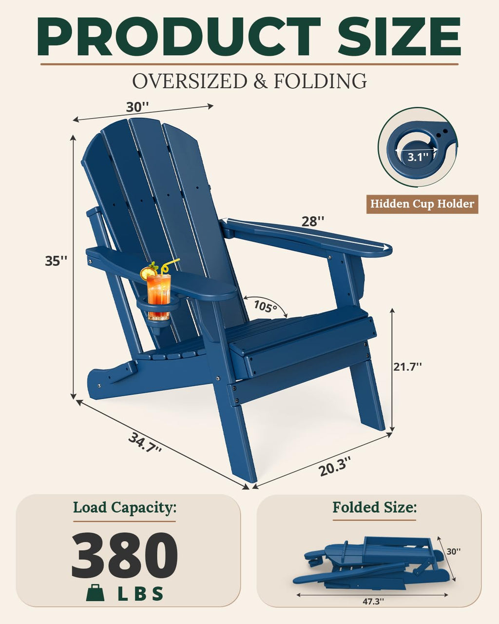 Folding Adirondack Chairs Set of 2 Blue HDPE G982657