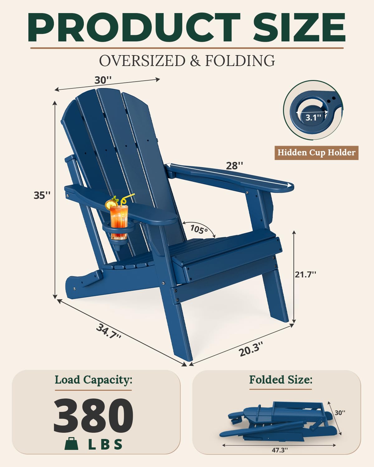 Folding Adirondack Chairs Set of 2 Blue HDPE G982657
