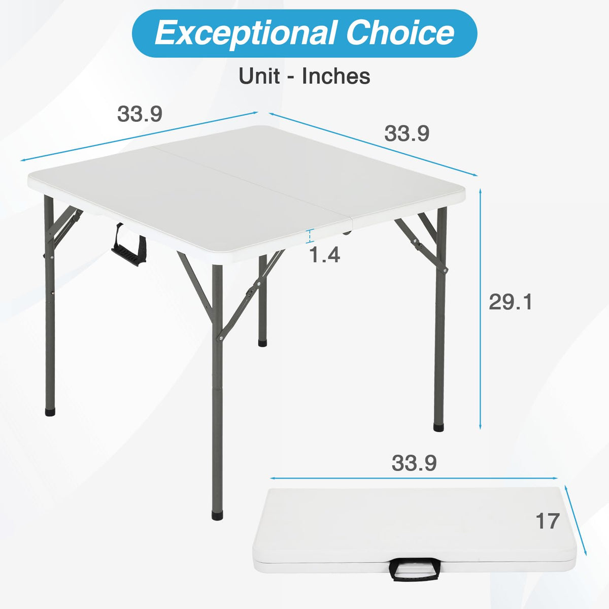 34" White Portable Plastic Folding Table Q755