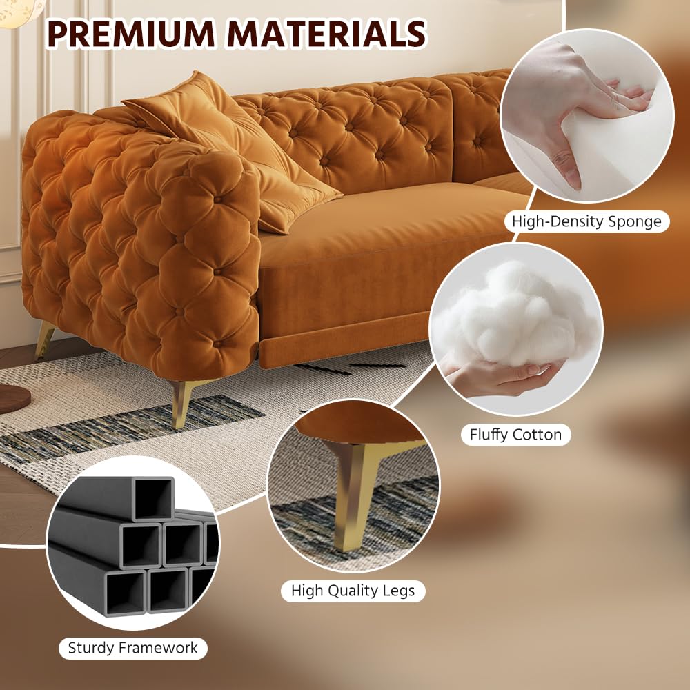 97.7" 3-in-1 Convertible Sleeper Sofa, Tufted Velvet Pull-Out Sofa Bed with Ottoman B3471