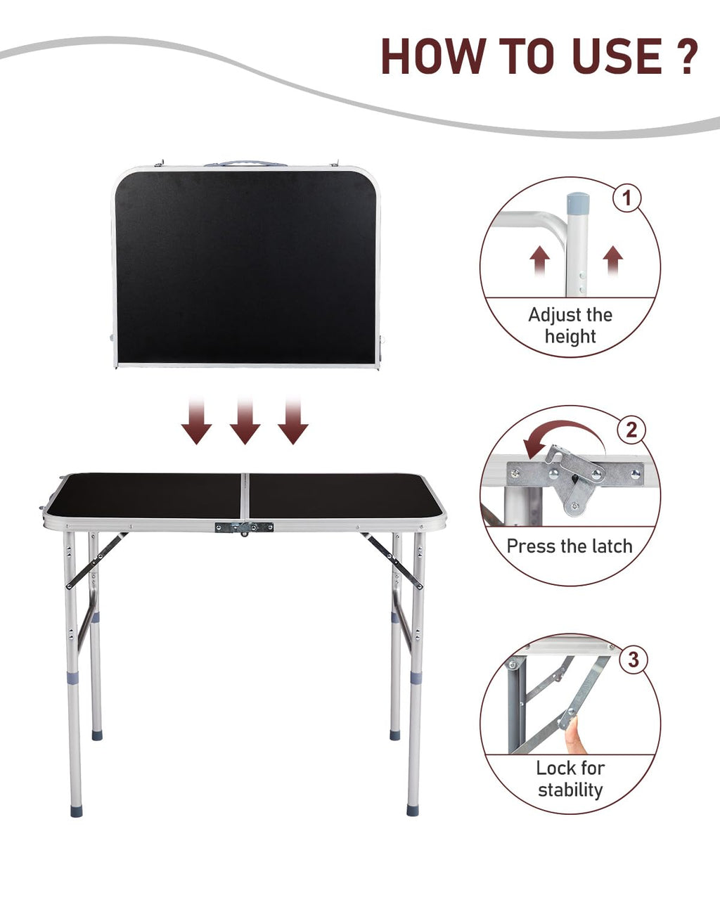 Portable Folding Camping Table Black W2393