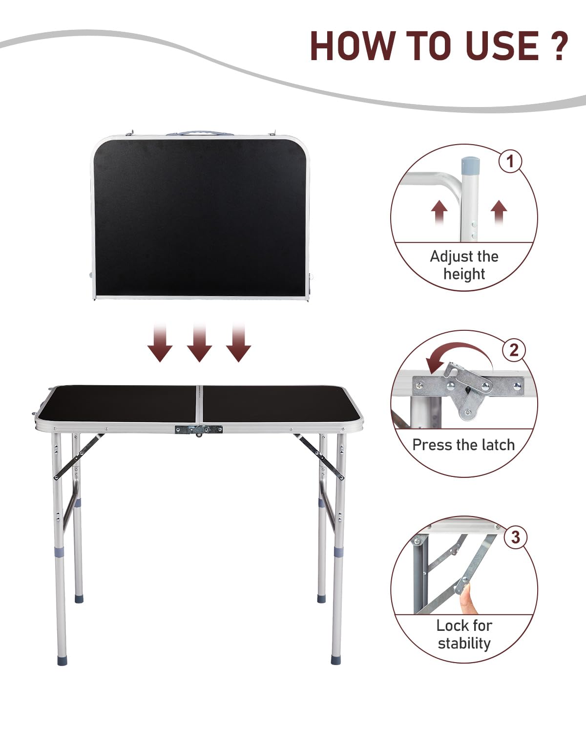 Portable Folding Camping Table Black W2393