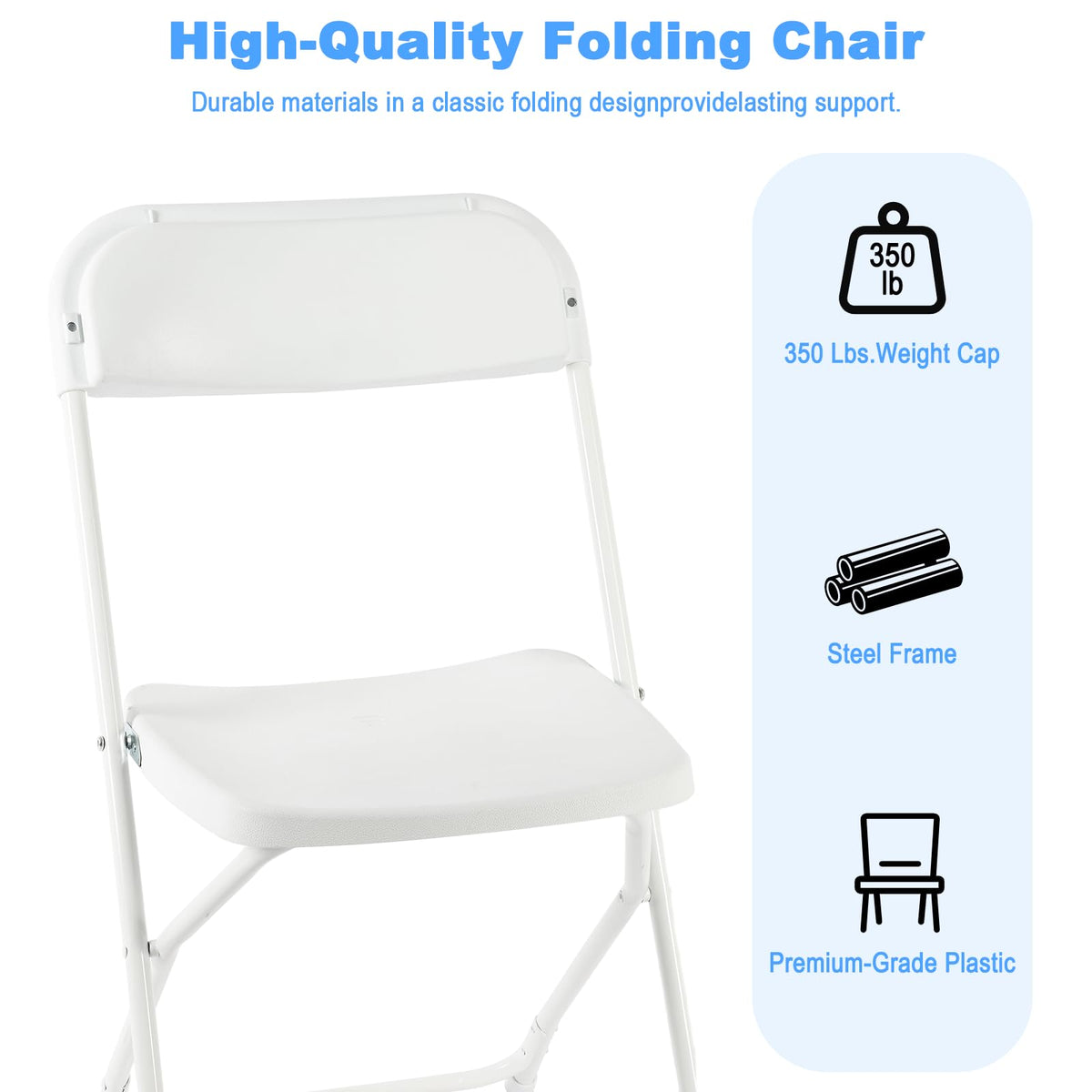 White Plastic Folding Chairs, 10 Pack A4765