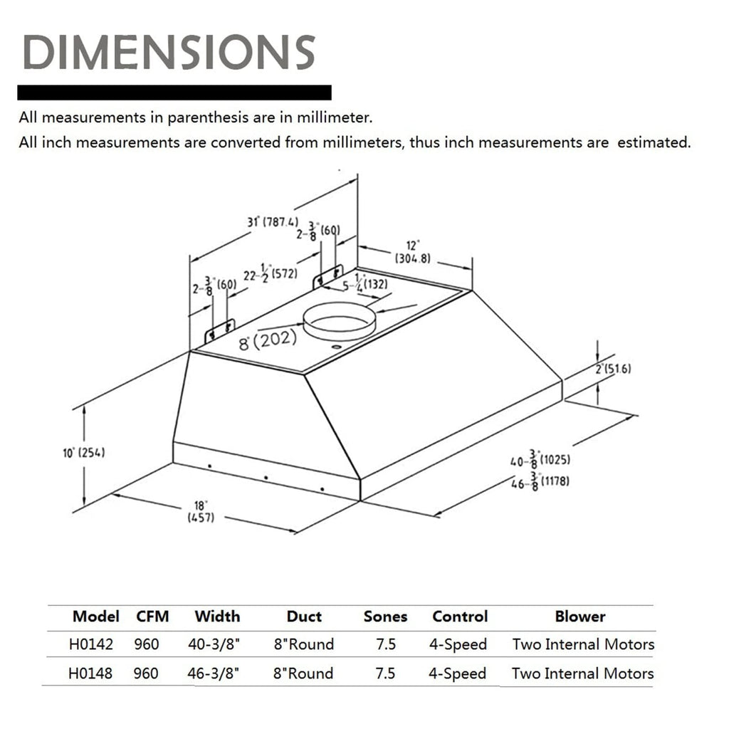 48 inch Stainless Steel Built-in Range Hood with Liner and Baffle Filter V639677