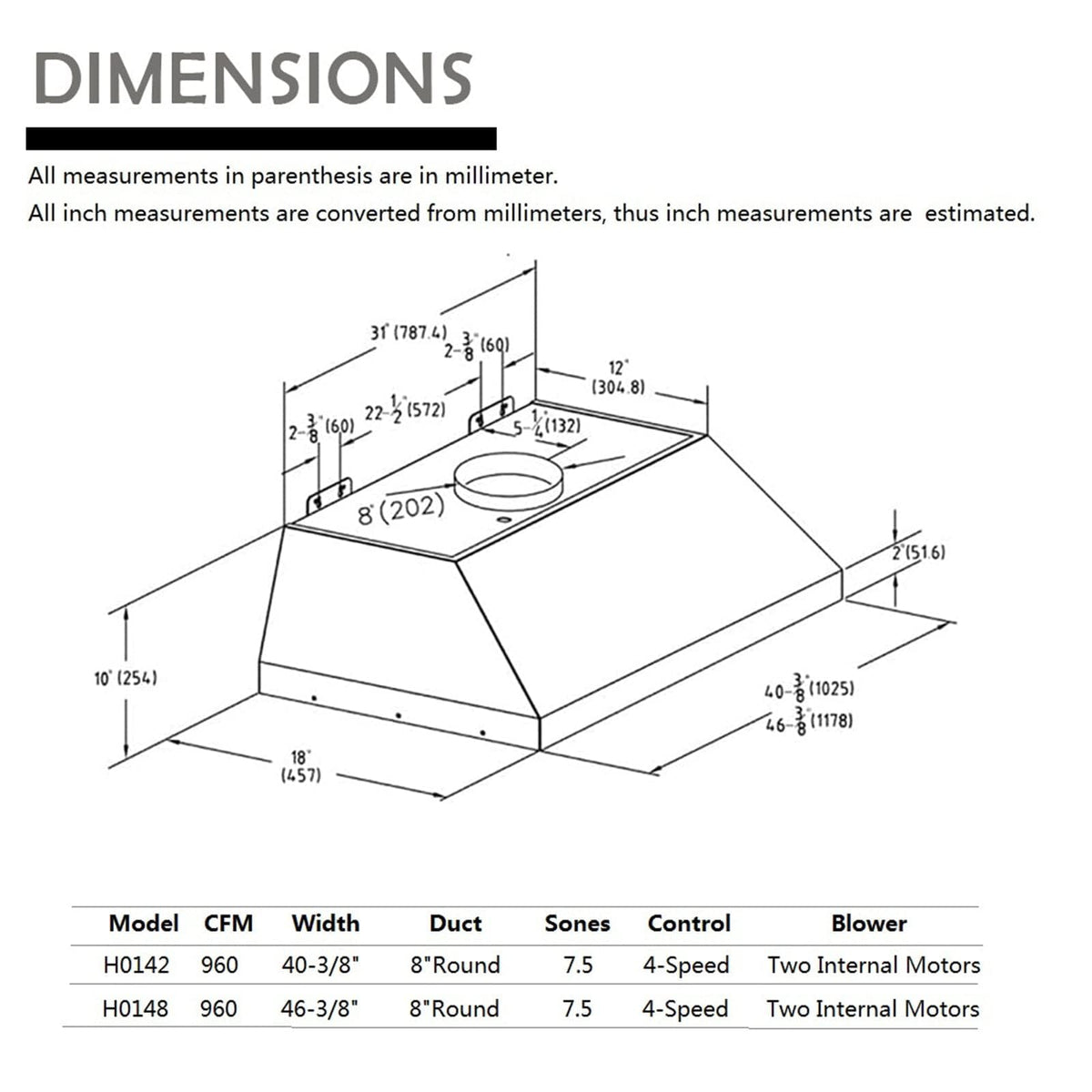 48 inch Stainless Steel Built-in Range Hood with Liner and Baffle Filter V639677