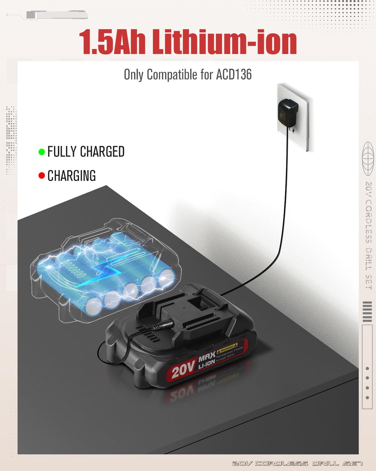 20V Cordless Drill Set with Battery & Charger V4251