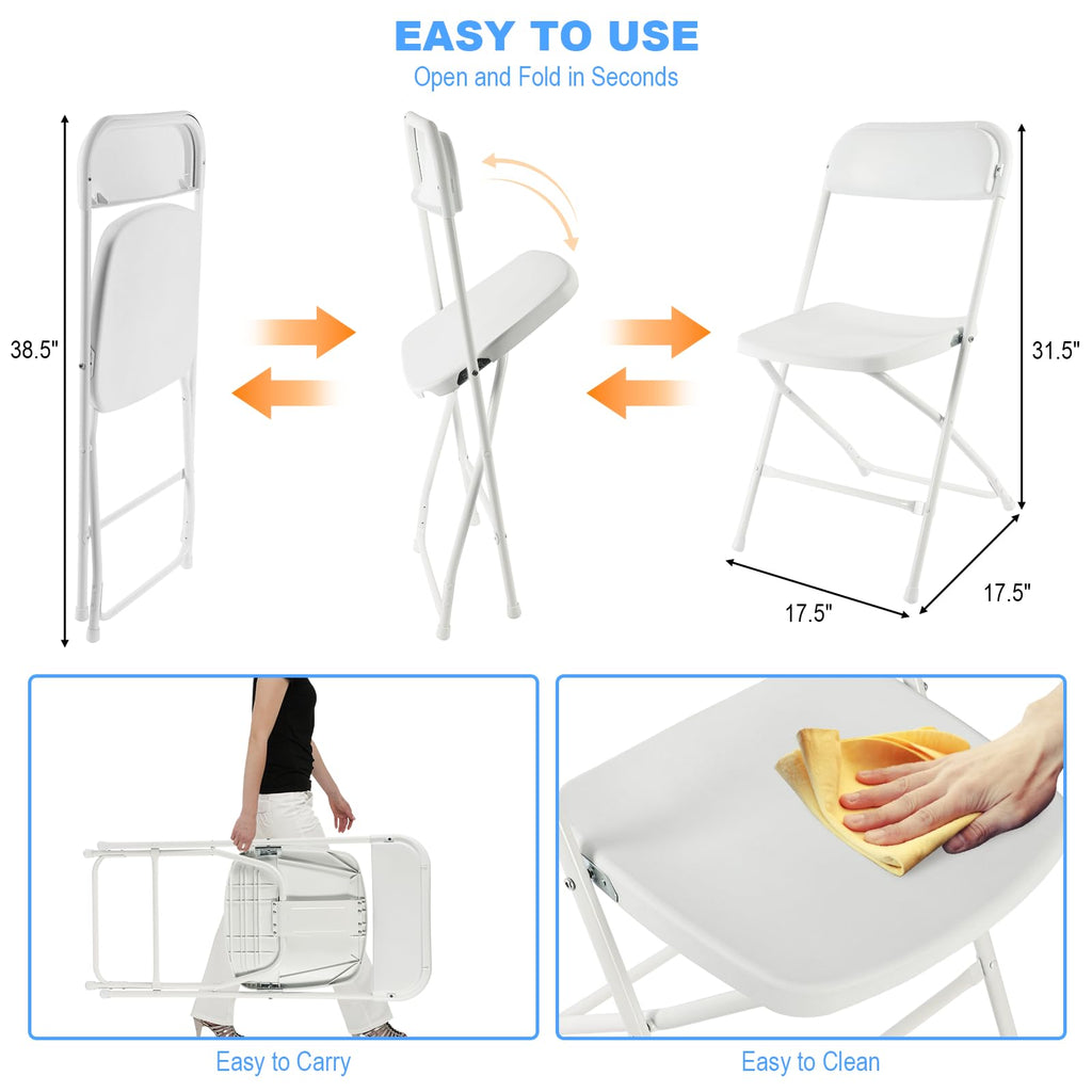 White Plastic Folding Chairs, 10 Pack A4765