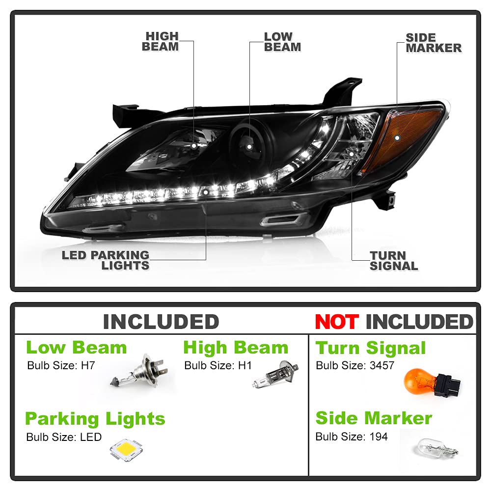 For Toyota Camry Black Projector Headlights Left + Right Pair H574
