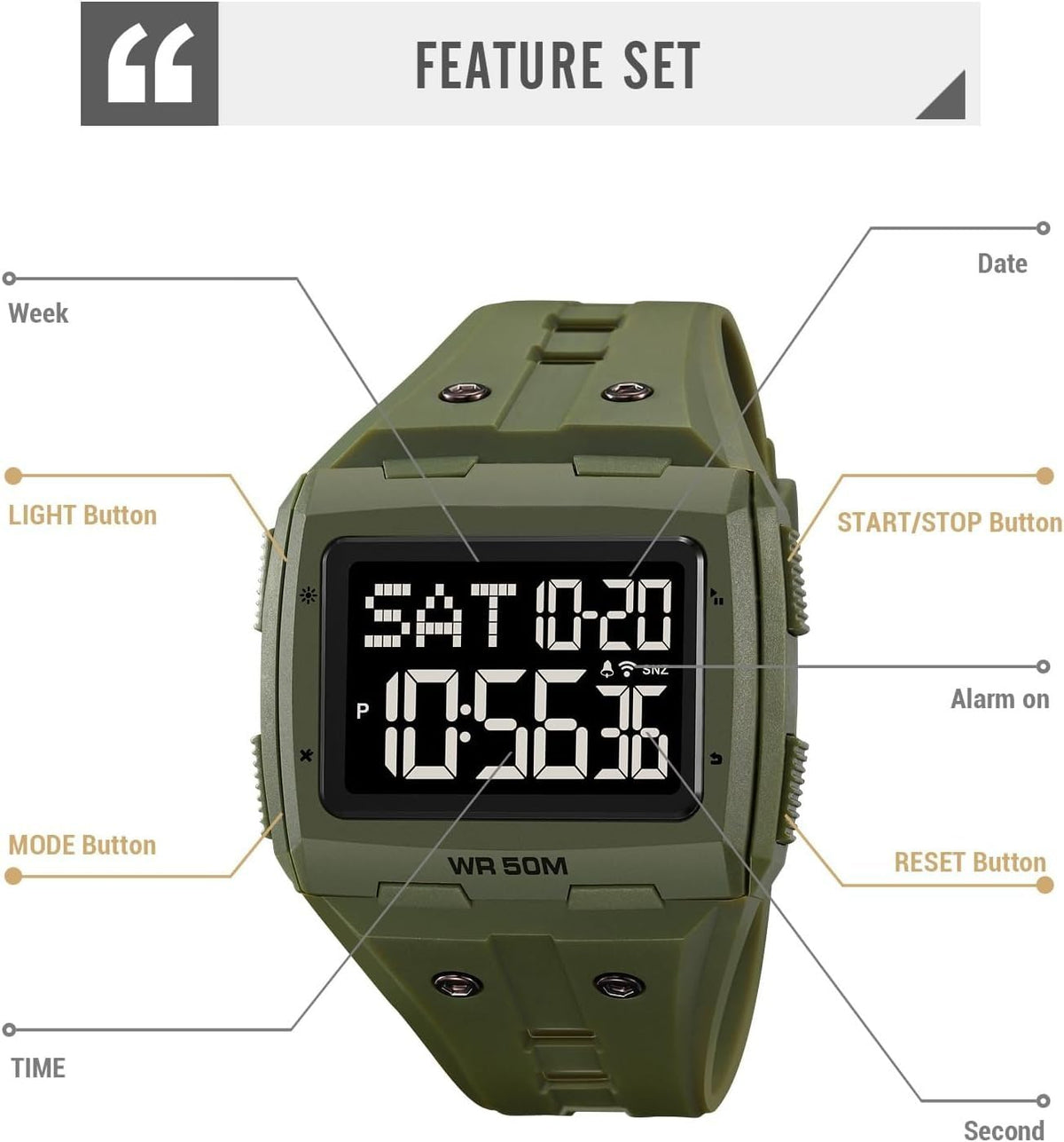 Large Face 5ATM Water Resistant Digital Mens Watch X827
