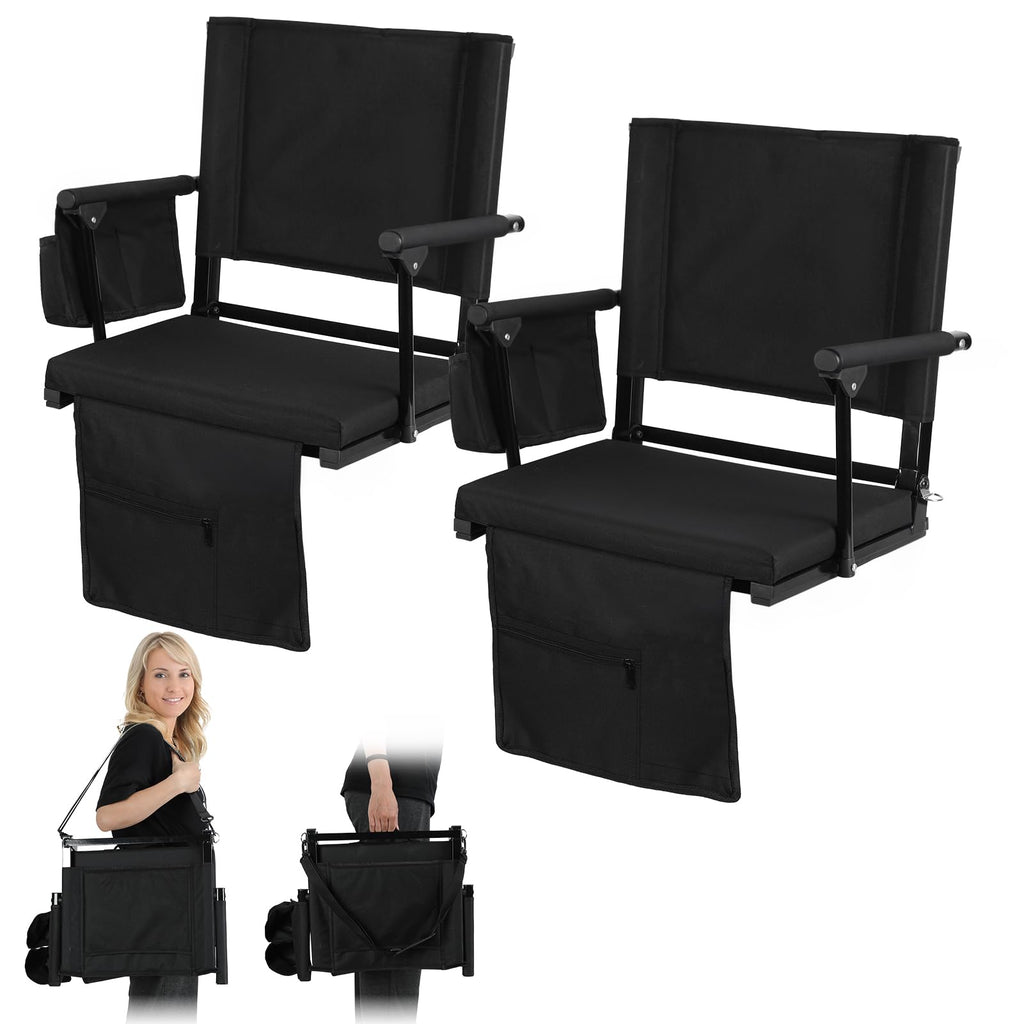 2 Pcs Folding Stadium Seat with Back Support and Cushion M1848