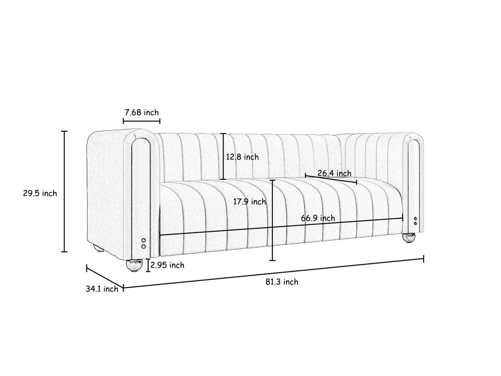 Blue Tufted Velvet Sofa with Metal Legs N507