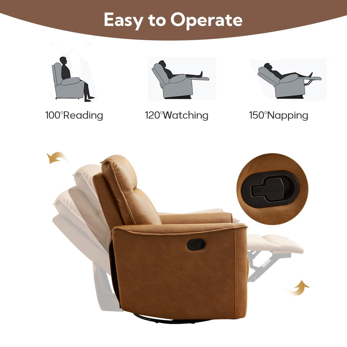 Manual Swivel Rocker Recliner Faux Leather G20886