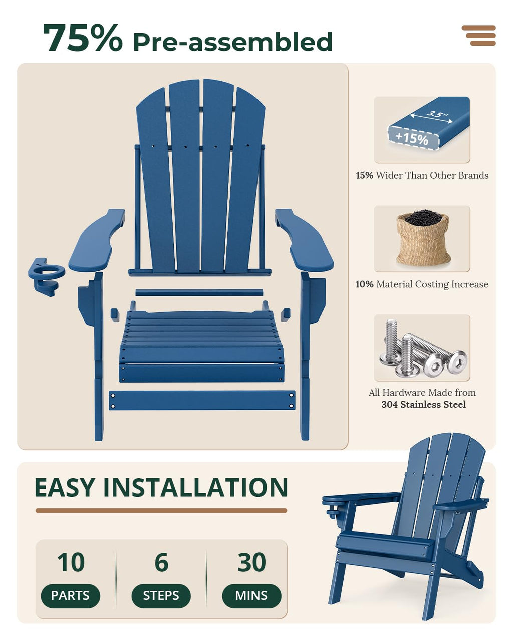 Folding Adirondack Chairs Set of 2 Blue HDPE G982657