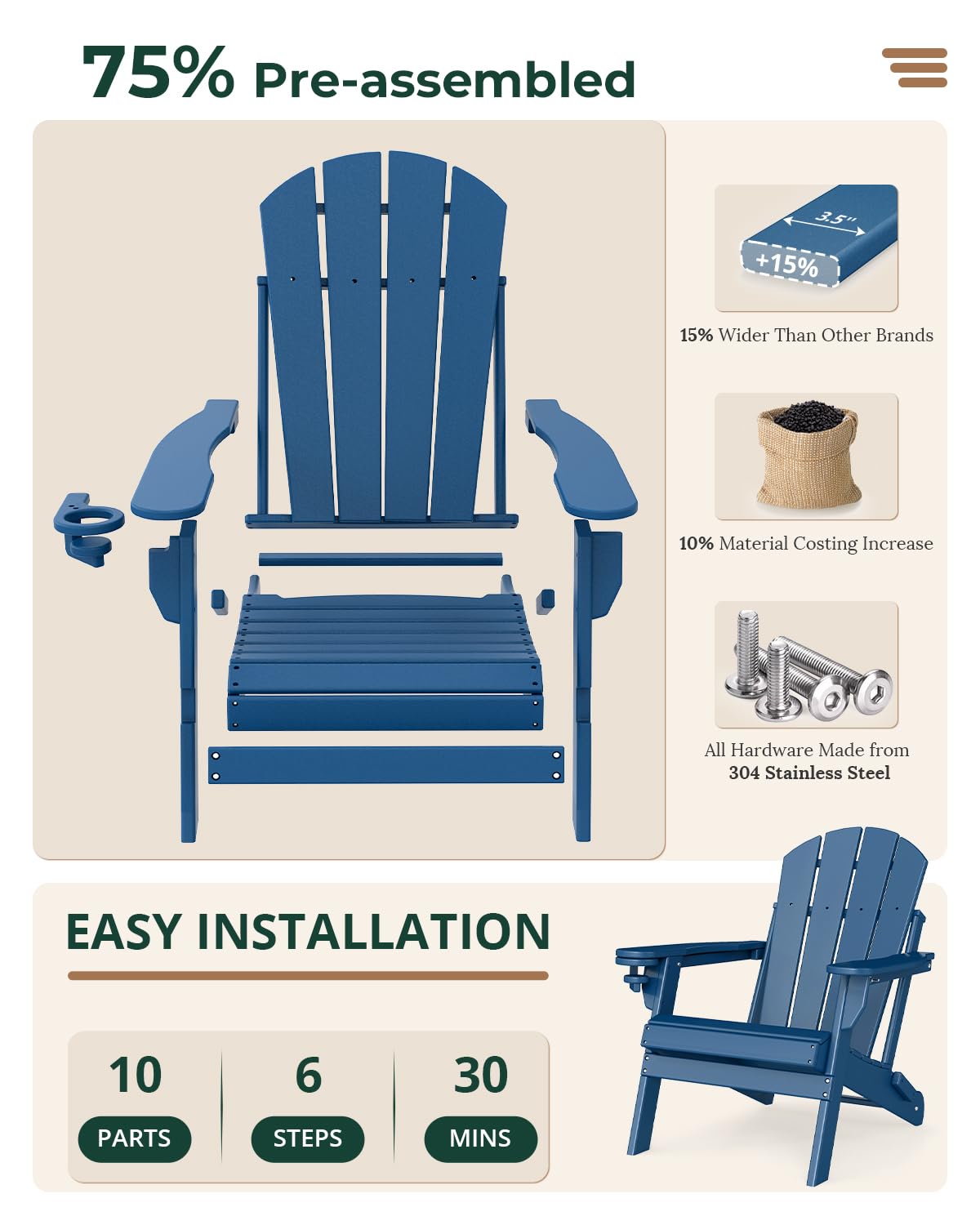 Folding Adirondack Chairs Set of 2 Blue HDPE G982657