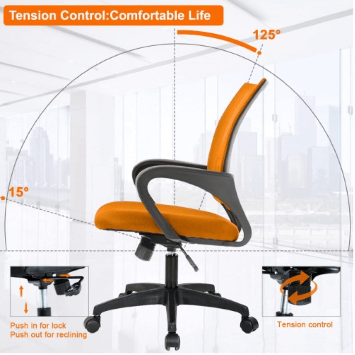 Orange Mesh Ergonomic Desk Chair with Lumbar Support Z241765