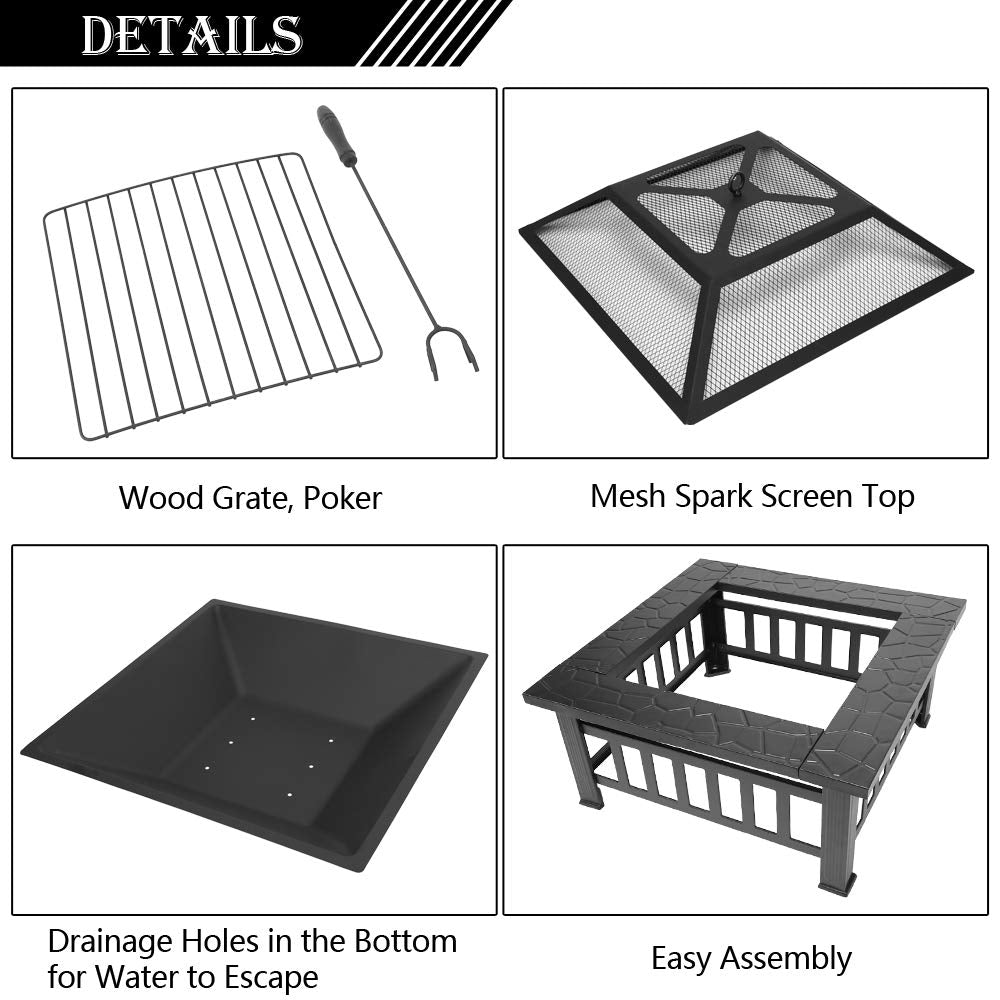 Portable Iron Wood Burning Fire Pit with Mesh Screen Lid J6036