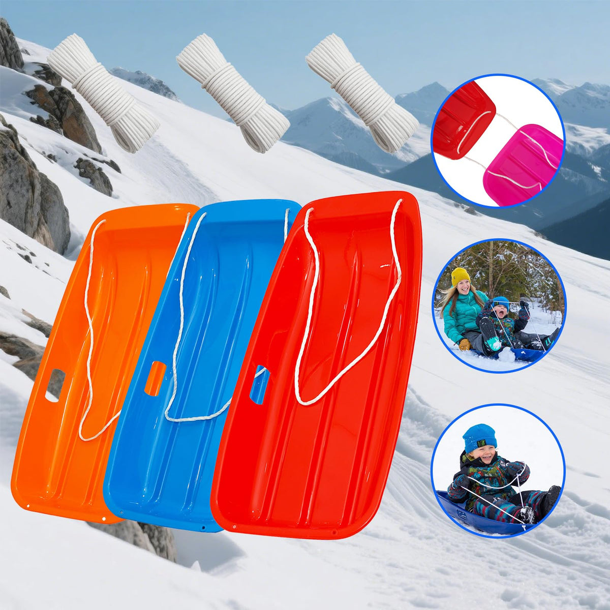 2 Piece Plastic Sled Board with Four Ropes A9338