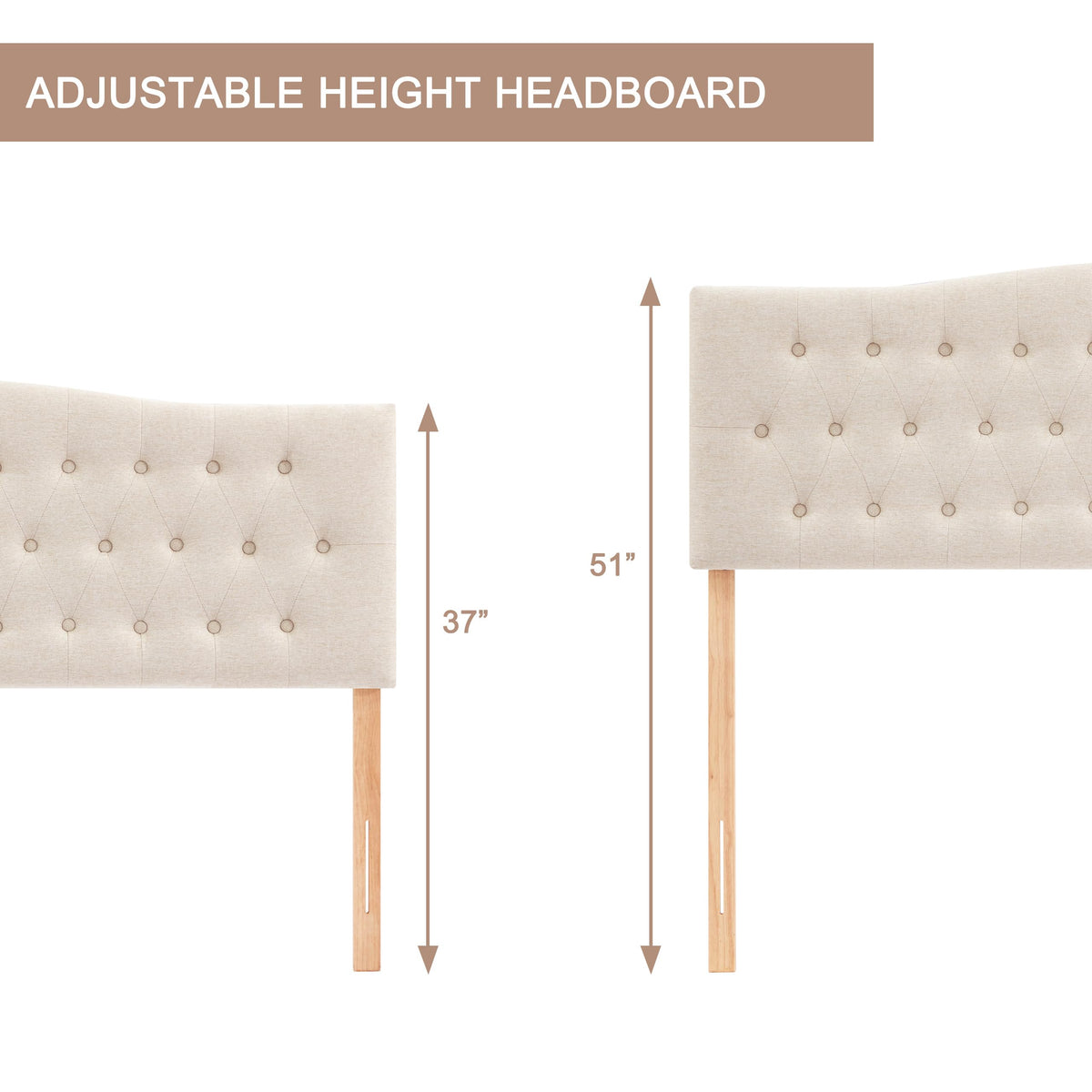 Beige Queen Size Tufted Headboard T1390