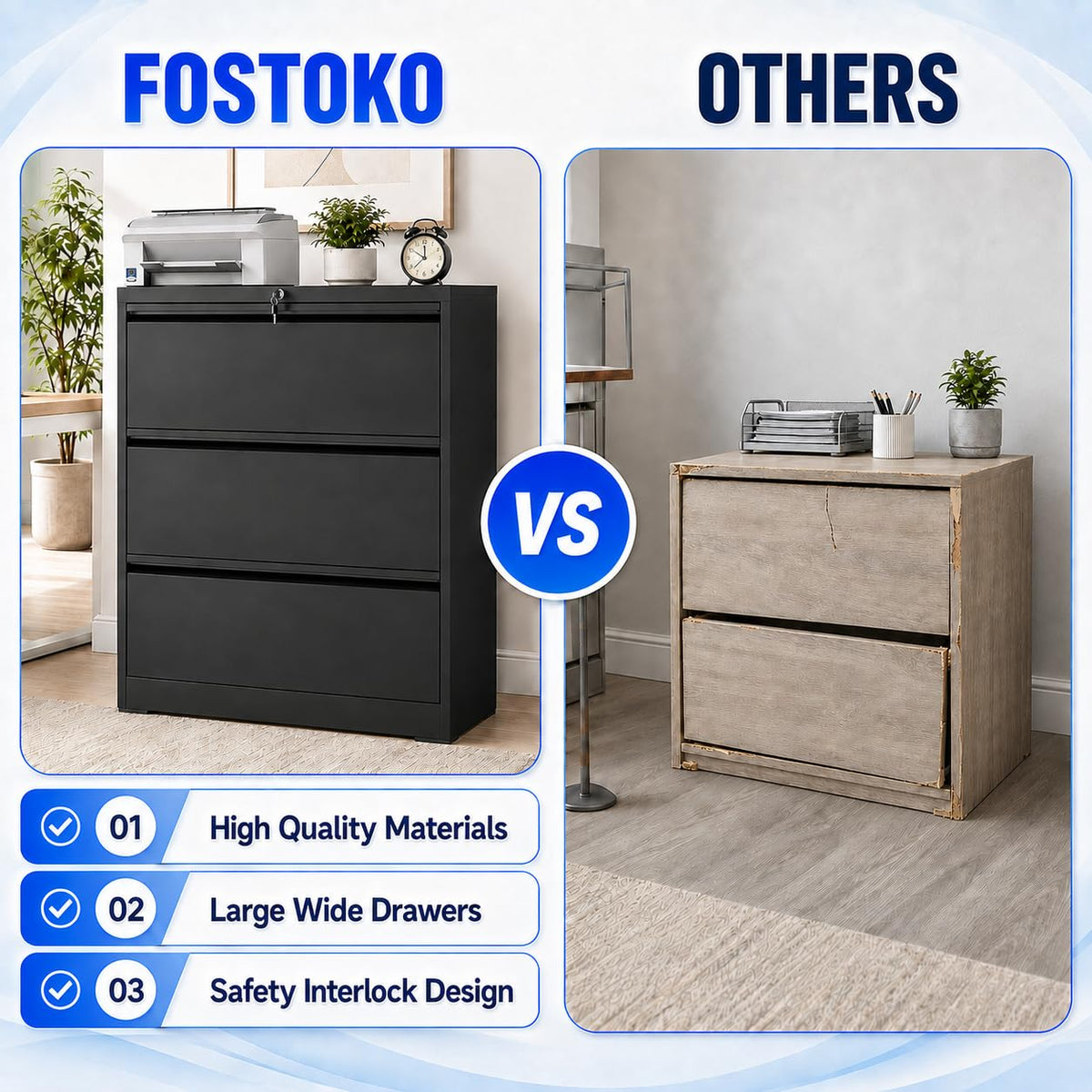 Black 3 Drawer Metal File Cabinet with Lock A16058