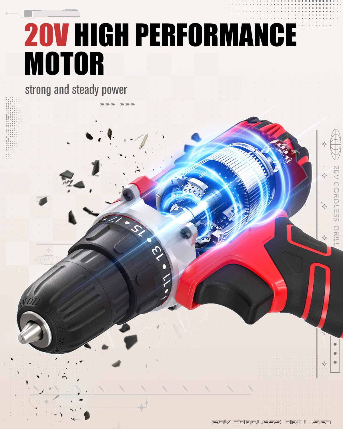 20V Cordless Drill Set with Battery & Charger V4251