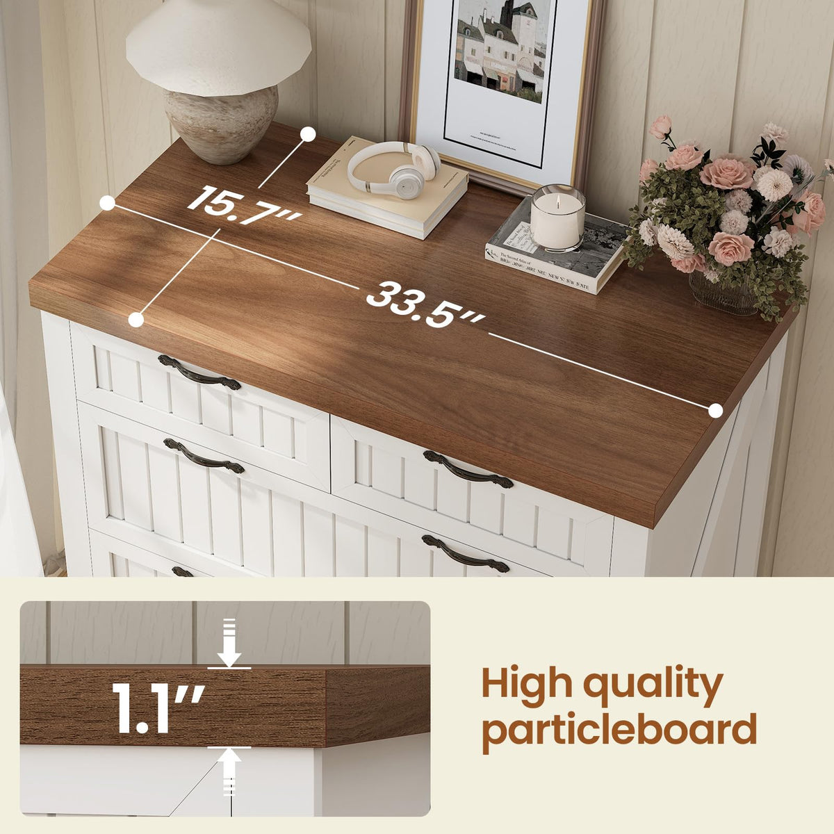 White and Brown 5 Drawer Wood File Cabinet Z506