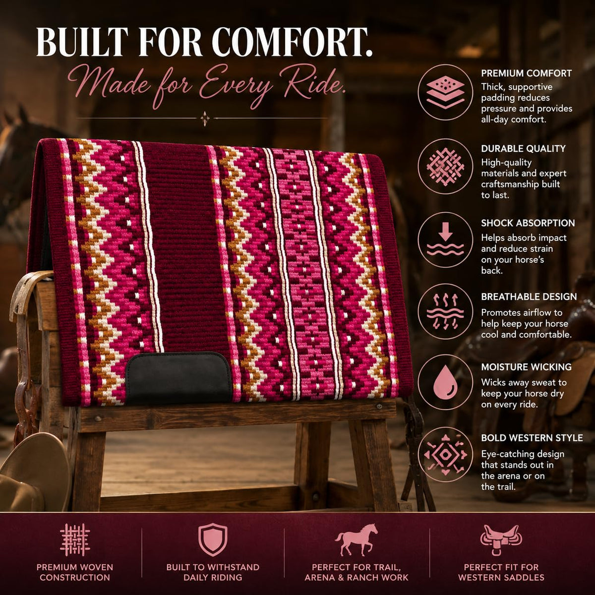 Burgundy Pink Tribal Horse Saddle Pad R38268