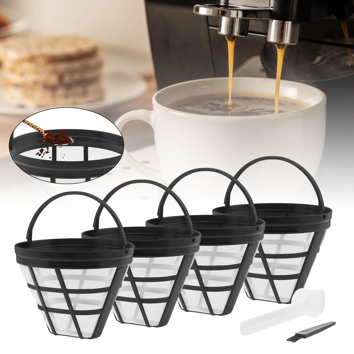 Reusable Cone Coffee Filters 8-12 Cup with Spoon and Brush W884