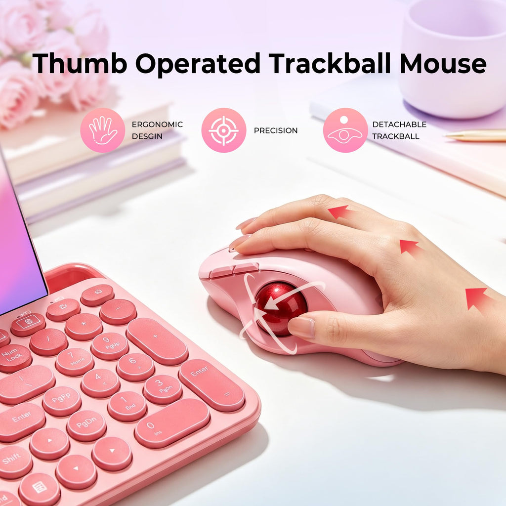 Wireless Ergonomic Pink Trackball Mouse H50573