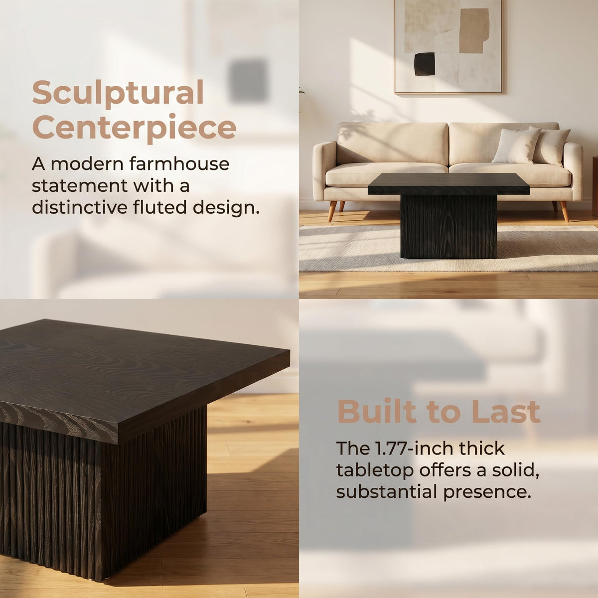 31.5" Square Fluted Wood Coffee Table Q6758