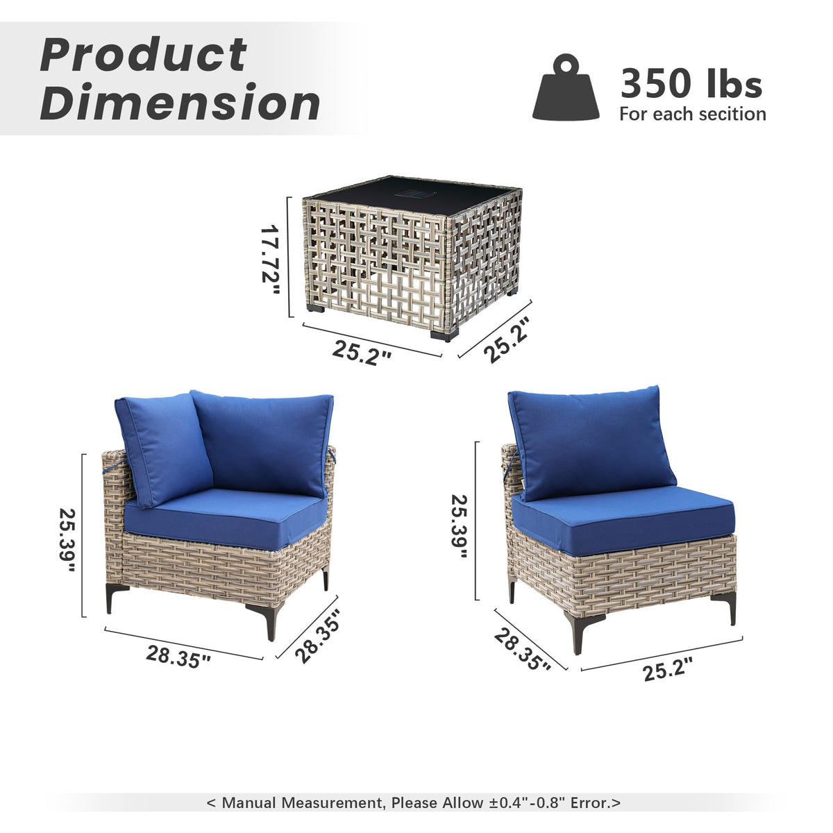 5 PCS Rattan Patio Conversation Set with Coffee Table J579