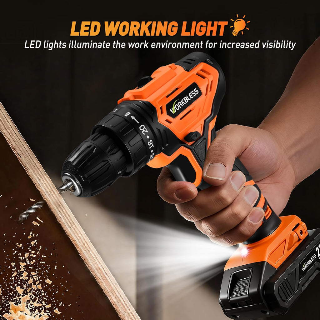 Cordless Drill, 20+1 Torque, 2 Speed, 3/8" Electric Screwdriver with 28pcs Drill Bits Set O325