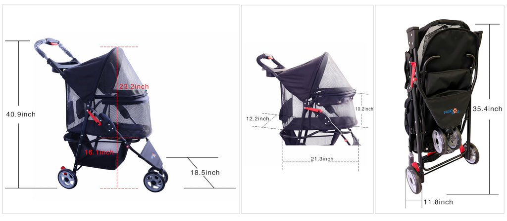3 Wheels Pet Stroller with Storage Basket Z7243