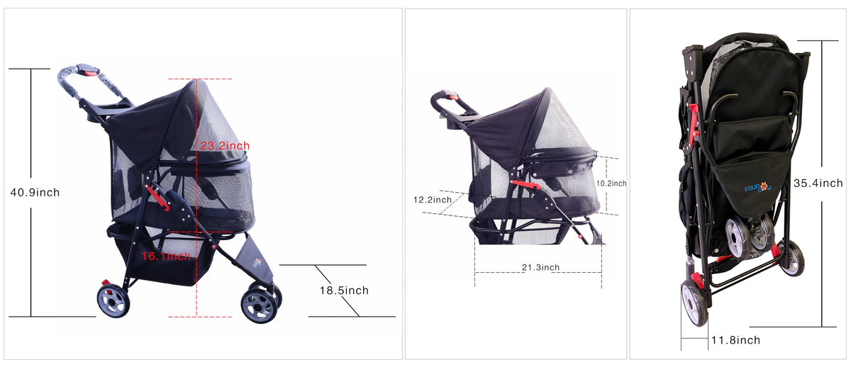 3 Wheels Pet Stroller with Storage Basket Z7243
