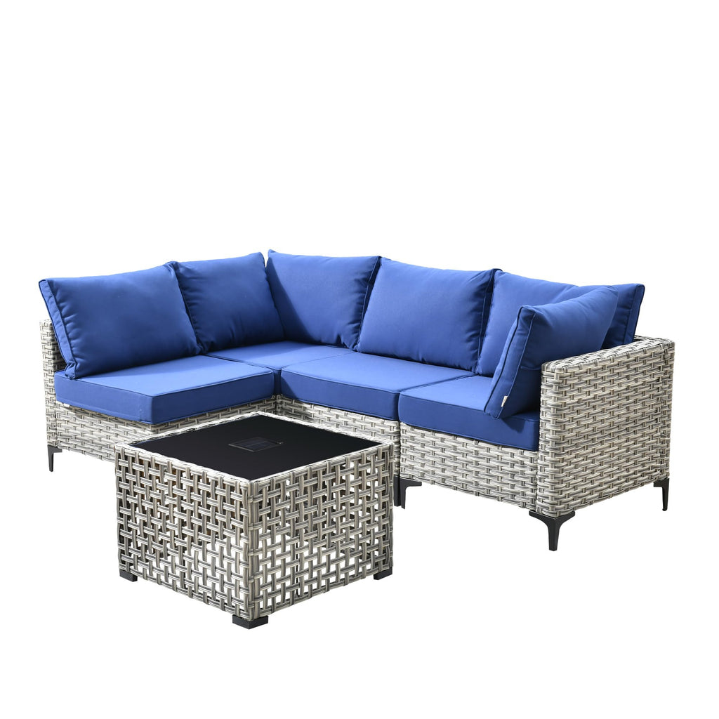 5 PCS Rattan Patio Conversation Set with Coffee Table J579