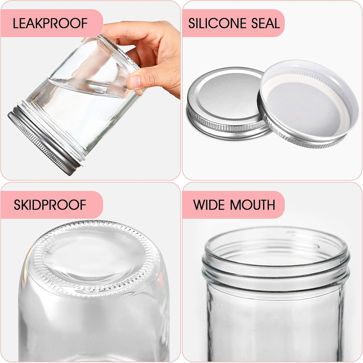 2 Pack 16oz Wide Mouth Airtight Glass Mason Jars P60482