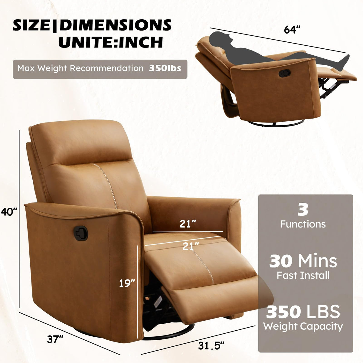 Manual Swivel Rocker Recliner Faux Leather G20886