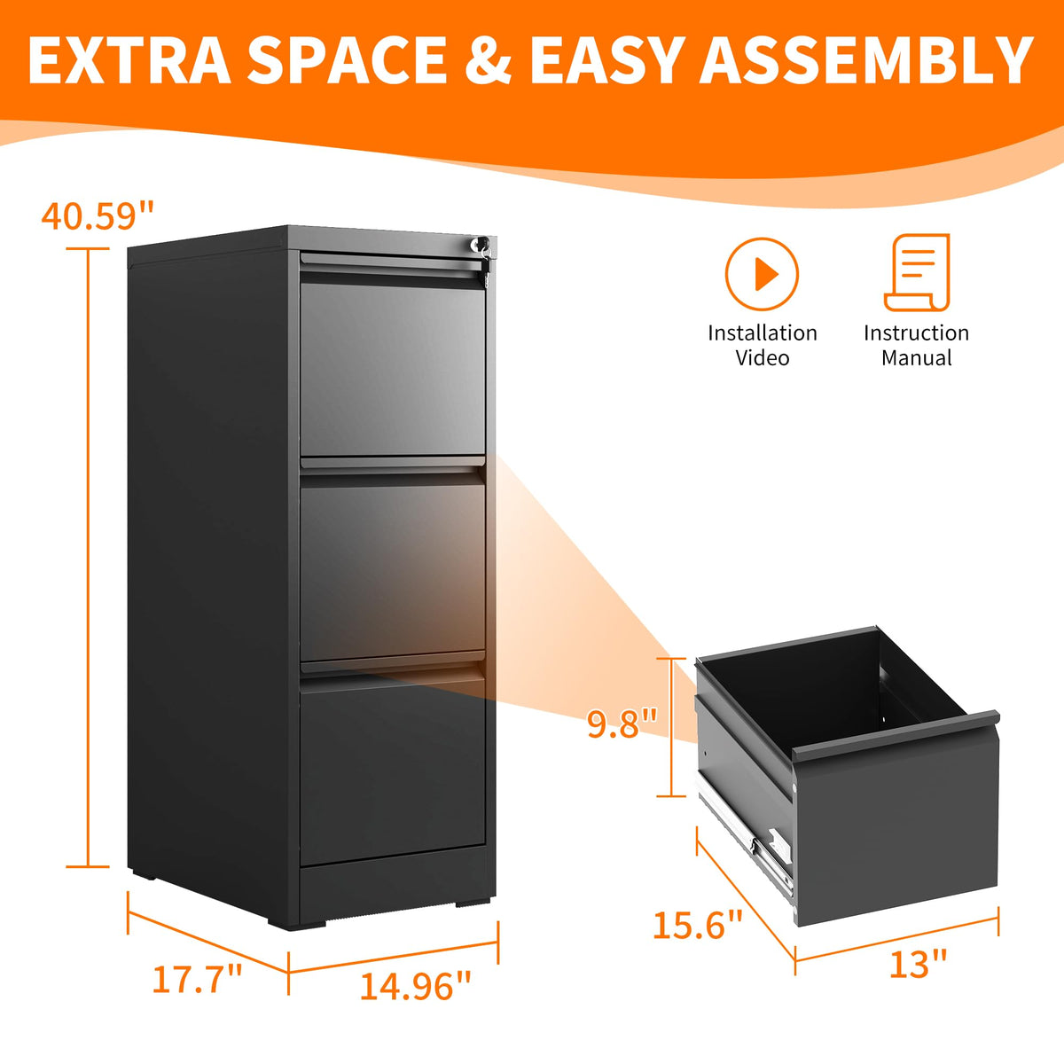 Metal File Cabinet with Drawer Heavy Duty Locking N612810