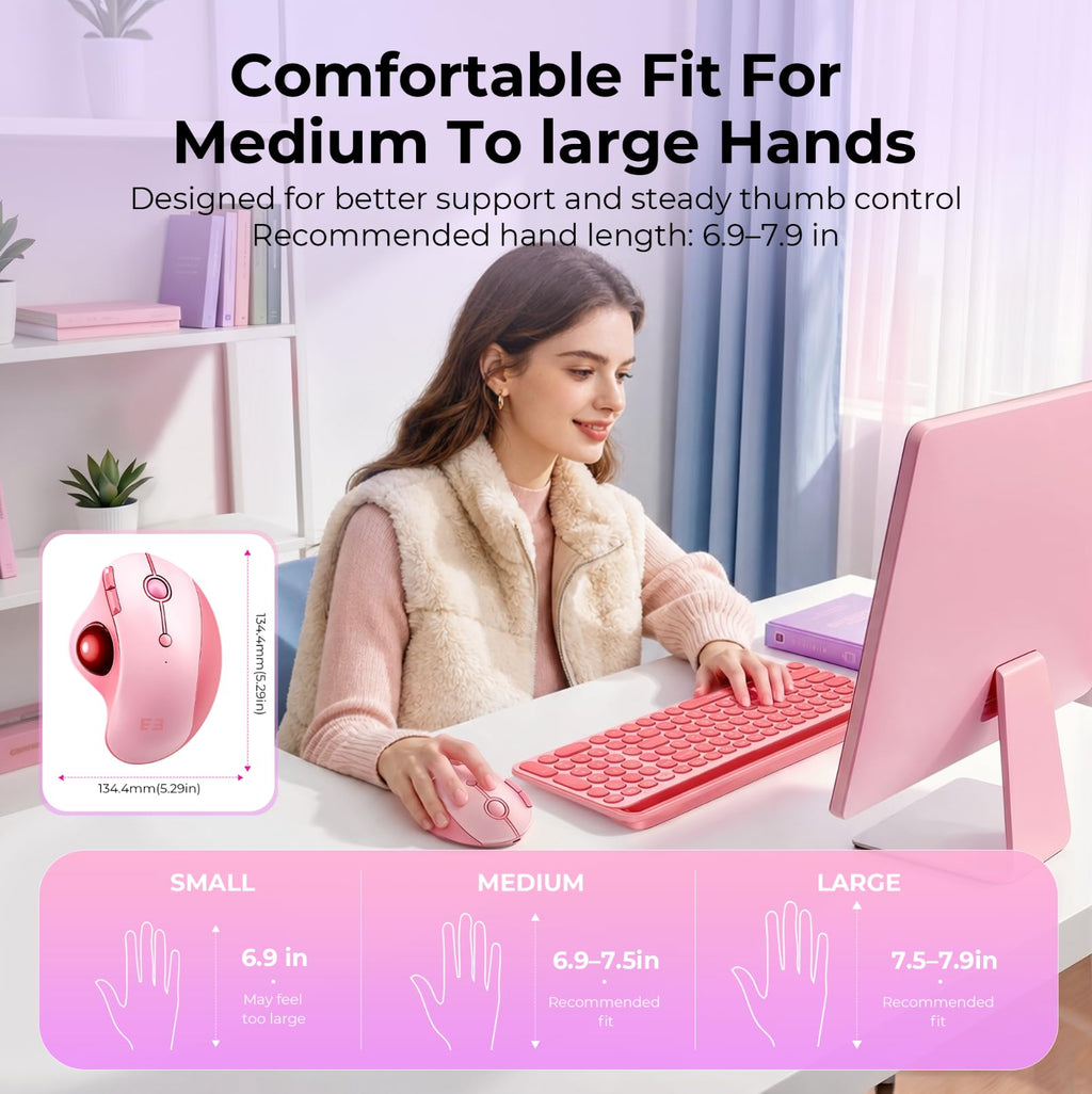 Wireless Ergonomic Pink Trackball Mouse H50573